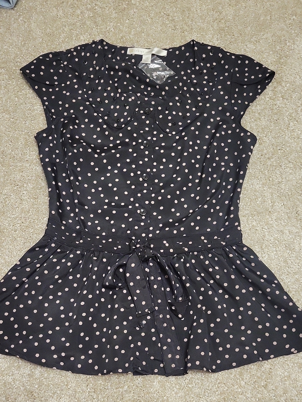 Lauren Conrad Black Polka Dot Peplum Button-Front Dress